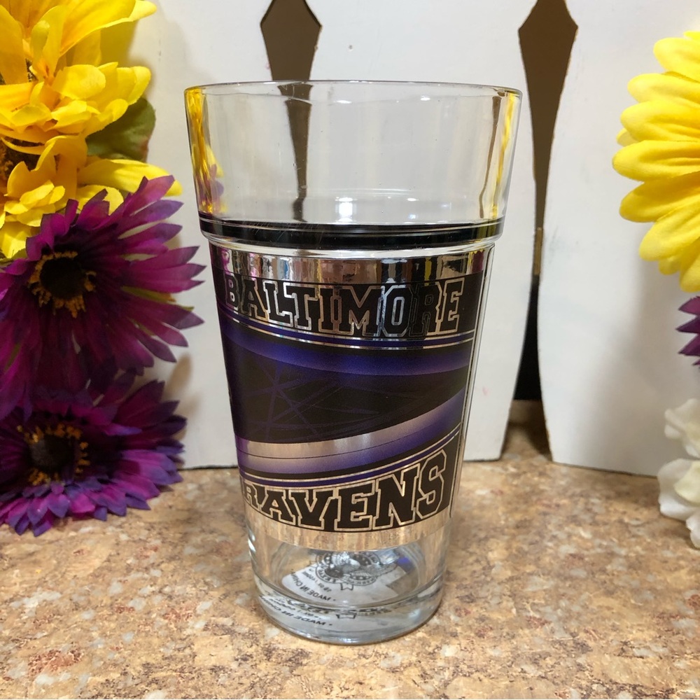New NFL Baltimore Ravens Metallic Foil Wrap Around Graphic 16oz Drinking Glass